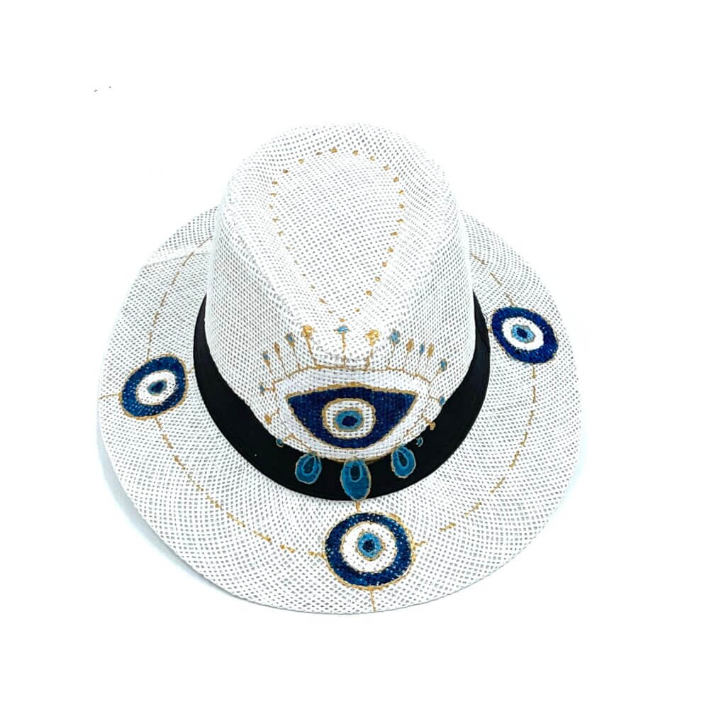 TFA - Χειροποίητο ψάθινο καπέλο Eyes – White