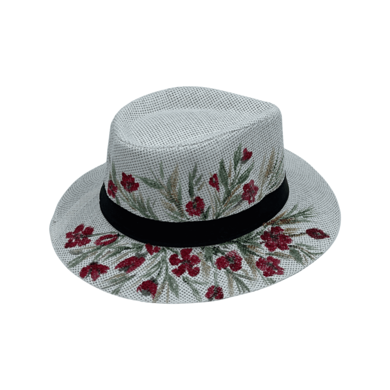 TFA - Χειροποίητο ψάθινο καπέλο Roses – White