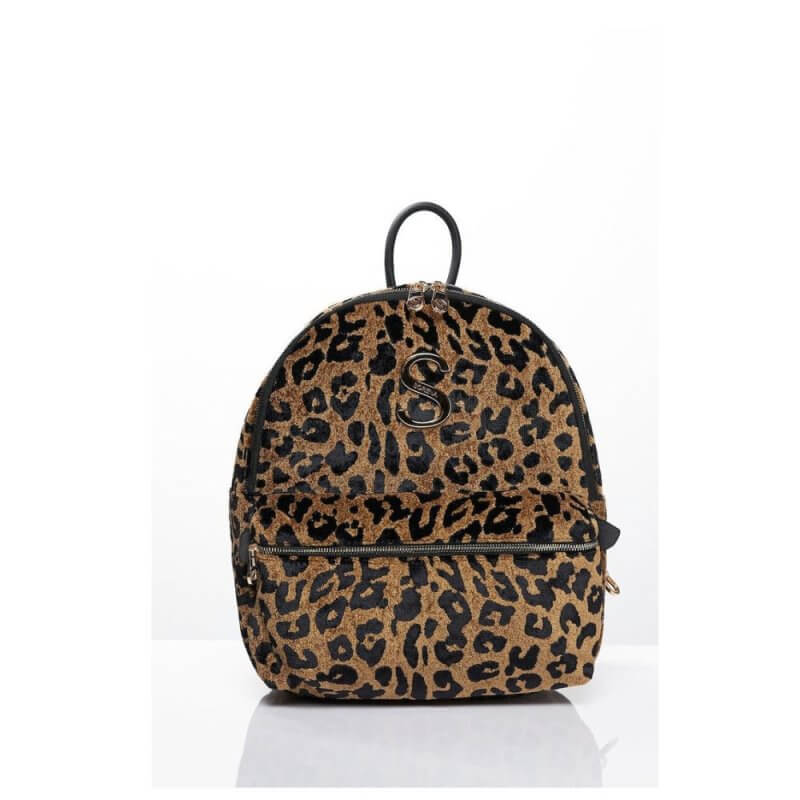 SORENA LEOPARD VELVET BROWN BACKPACK Γυναικεία Τσάντα Πλάτης Καφέ