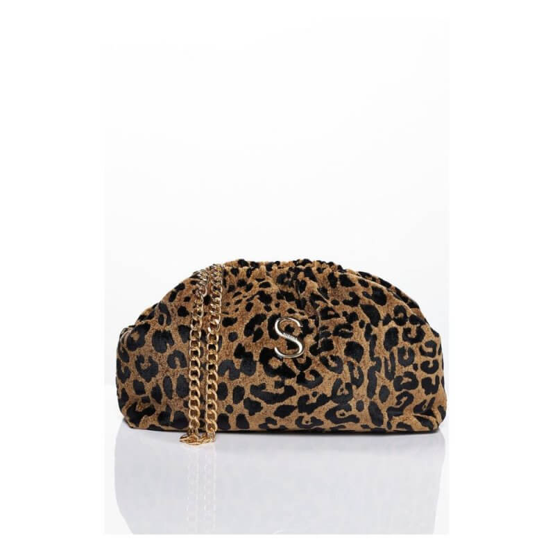 SORENA Leopard Velvet Brown Bucket Bag Γυναικεία Τσάντα Χιαστί Καφέ