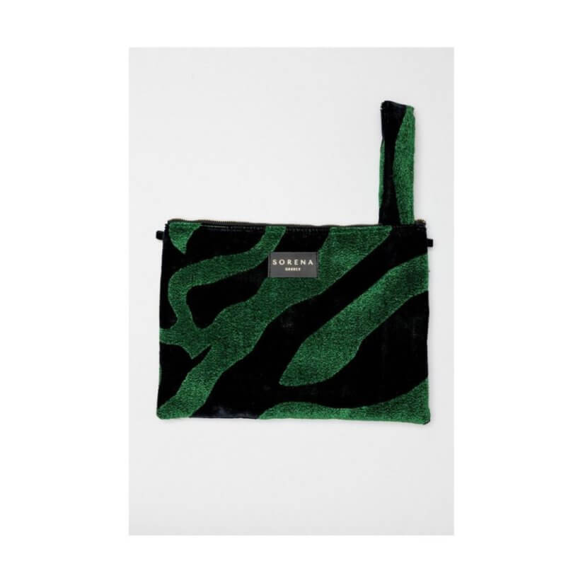 SORENA Animal Velvet Petrol Γυναικεία Τσάντα Χειρός Πράσινη