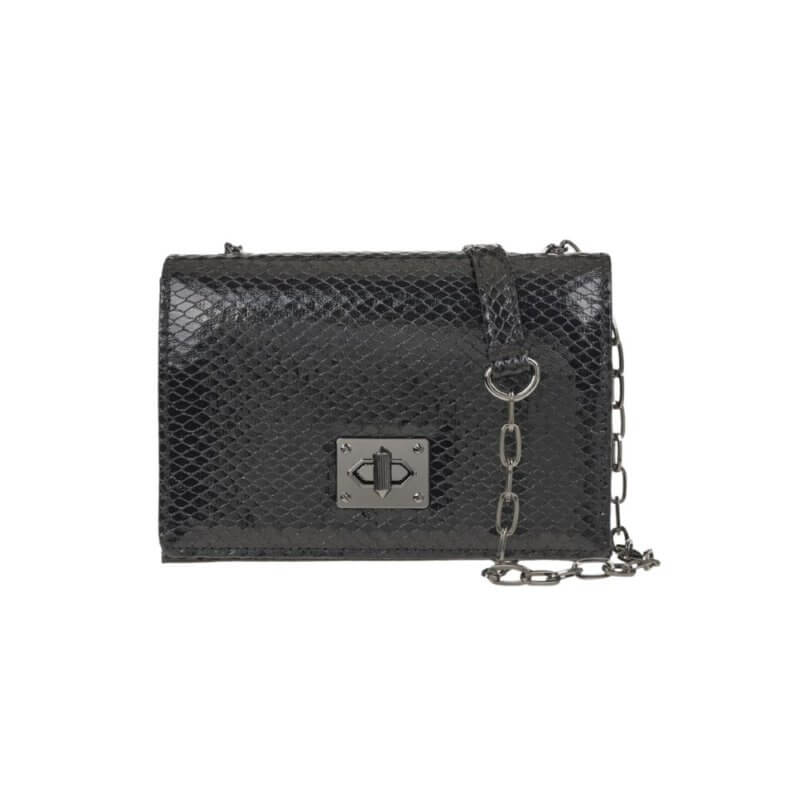 VERDE Γυναικεία Τσάντα Ώμου Μαύρη Animal Print 01-0002039-BLACK