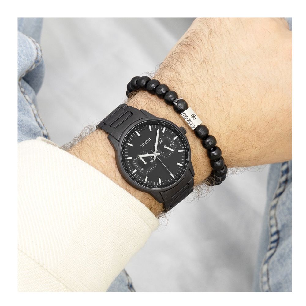 OOZOO Timepieces Ανδρικό Ρολόι Μαύρο Μεταλλικό Μπρασελέ C11624