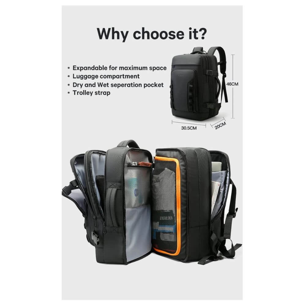 BANGE Ανδρικό Σακίδιο Ταξιδίου Καμπίνας Μαύρο 3055 Black