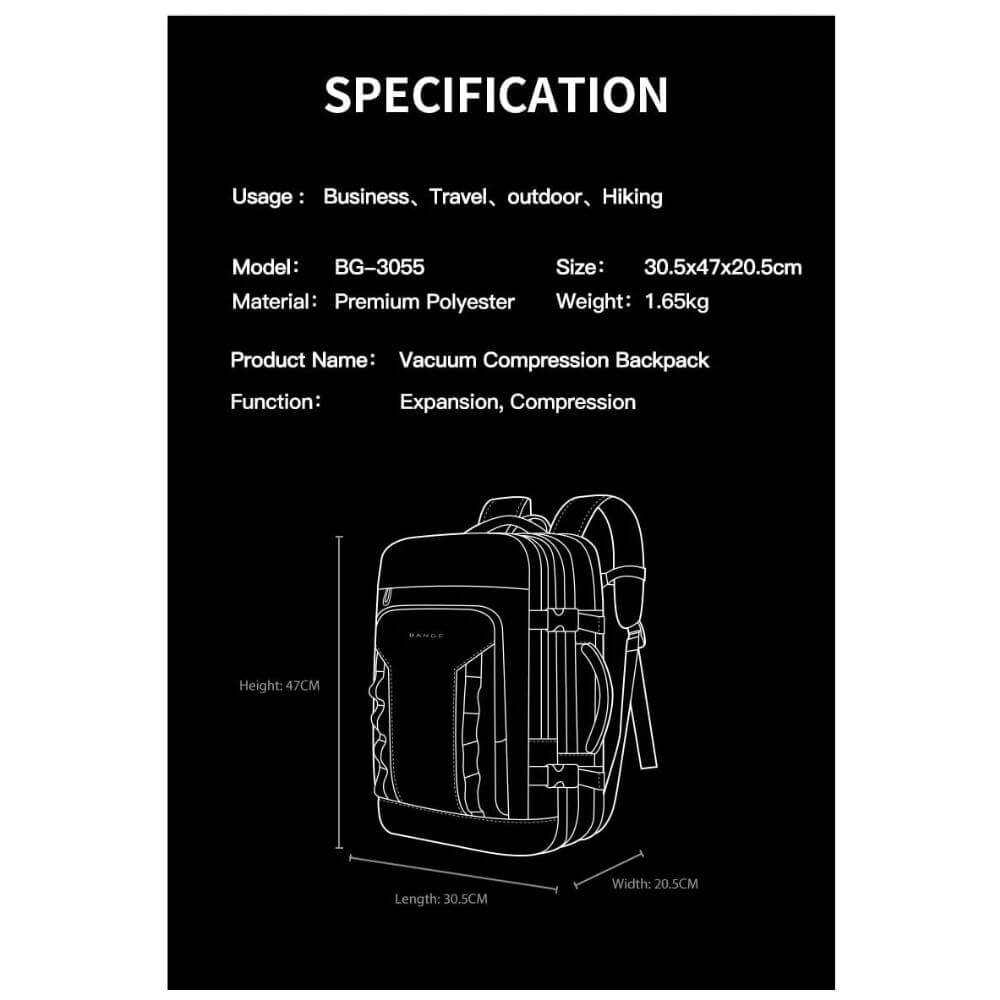 BANGE Ανδρικό Σακίδιο Ταξιδίου Καμπίνας Μαύρο 3055 Black