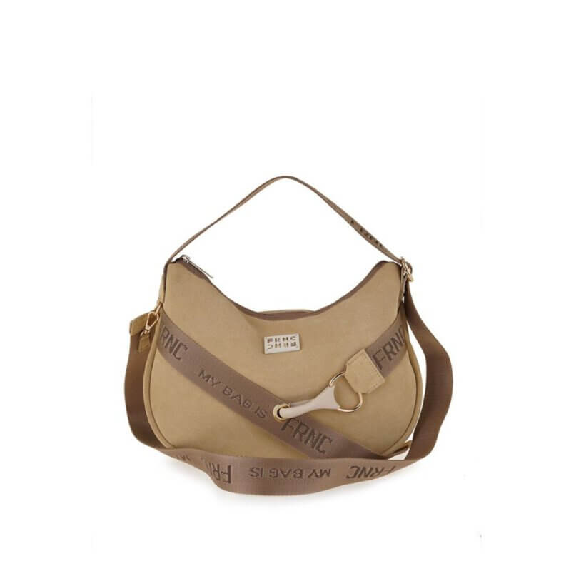 FRNC Γυναικεία Τσάντα Χειρός/Χιαστί Μπέζ Καστόρι 3722 OCR