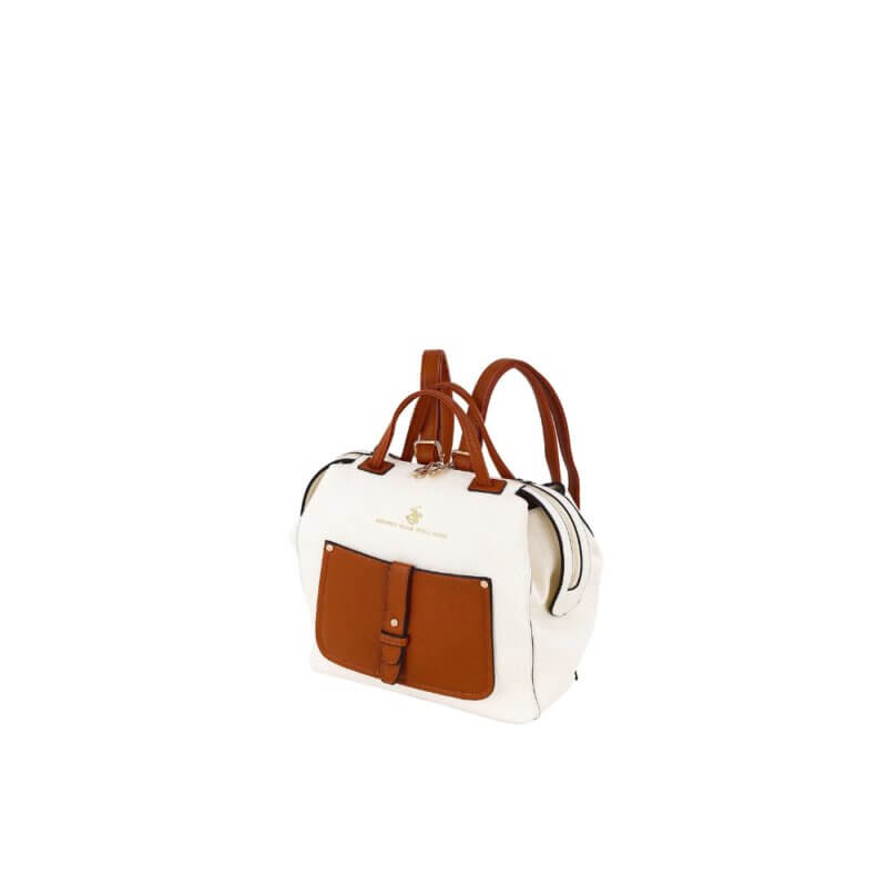 Beverly Hills Polo Club Γυναικεία Τσάντα Πλάτης Λευκή BH-4542 BIANCO/CUOIO