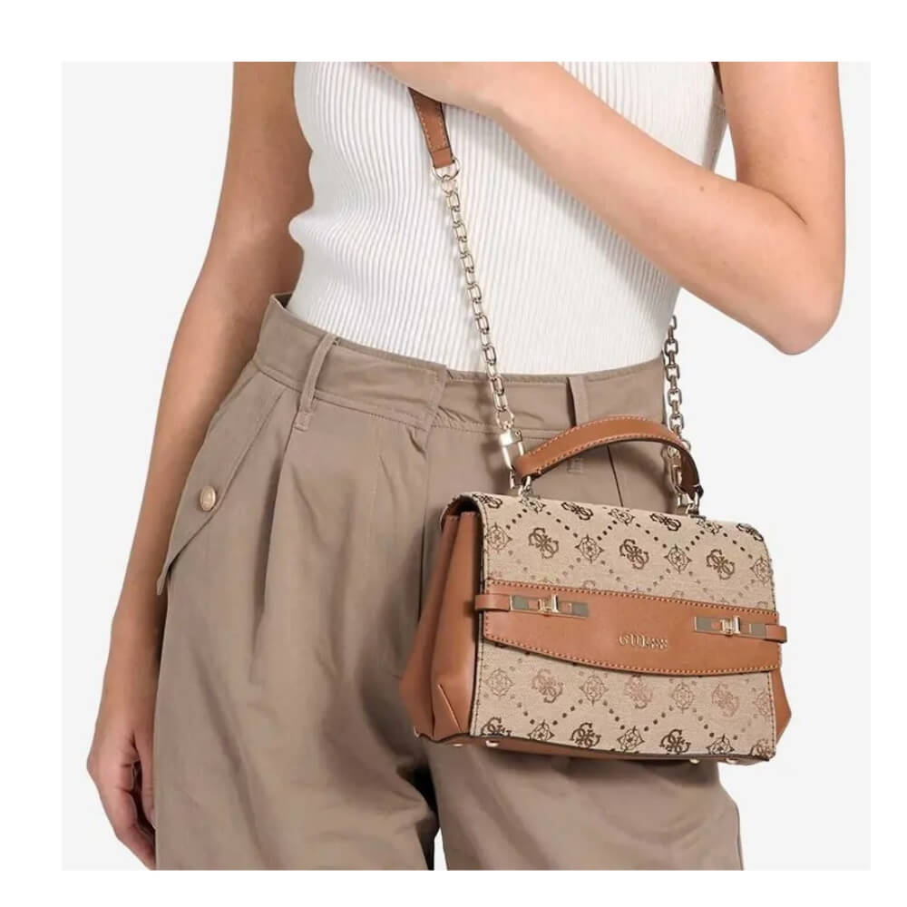 GUESS Melinda Logo Γυναικεία Τσάντα Χειρός/Χιαστί Μπέζ HWJP9902200-Latte Logo