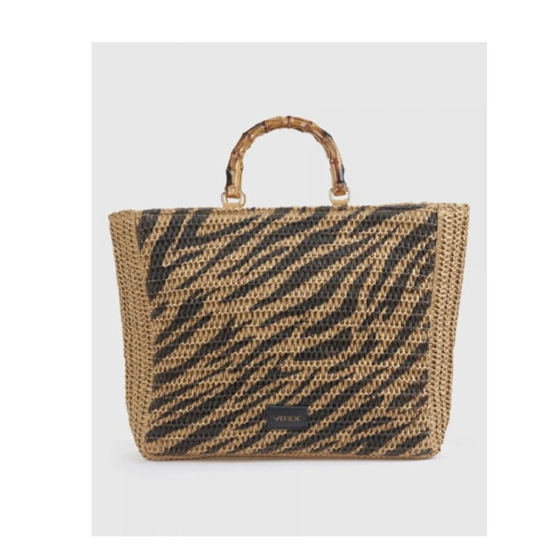 VERDE Γυναικεία Τσάντα Θαλάσσης Μπέζ 14-0000436 ANIMAL PRINT